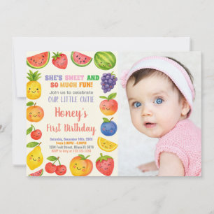 Fruits tropicaux 1er anniversaire Invitation avec 