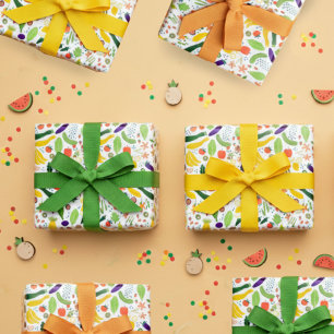 Fruits & Veggies Voedsel Illustratie Patroon Cute Inpakpapier Vel