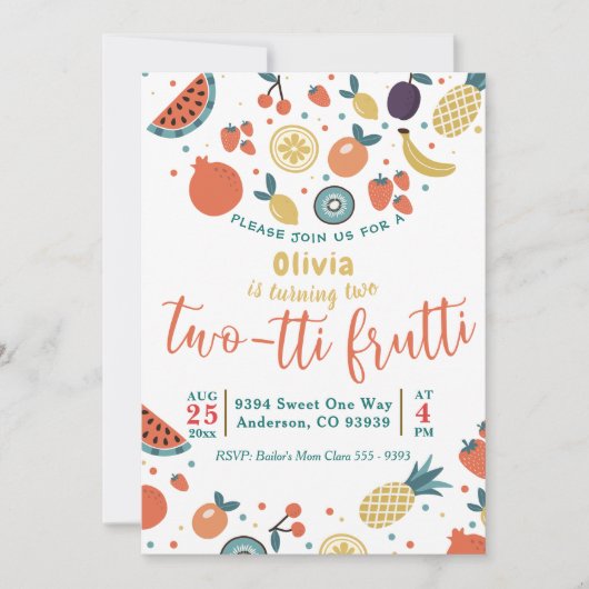 Fruitti à deux tti | Invitation Fruit 2e anniversa (Devant)