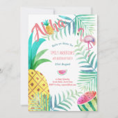 Fruity Tropical Anniversaire Invitations Flamant r (Devant)