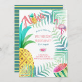 Fruity Tropical Graduation Party Invitations Flama (Devant / Derrière)