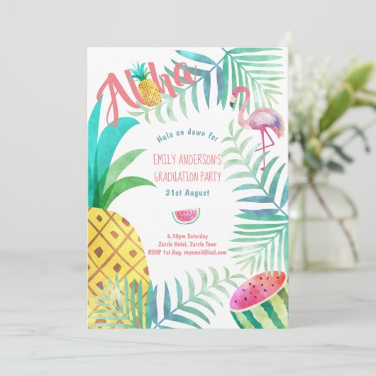 Fruity Tropical Graduation Party nodigt Flamingo u Kaart (Staand voorkant)