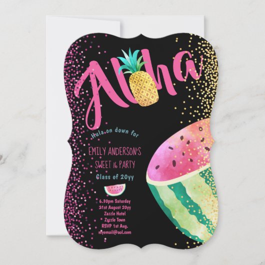 Fruity Tropical Sweet 16 nodigt Melon ALOHA uit Kaart (Voorkant)