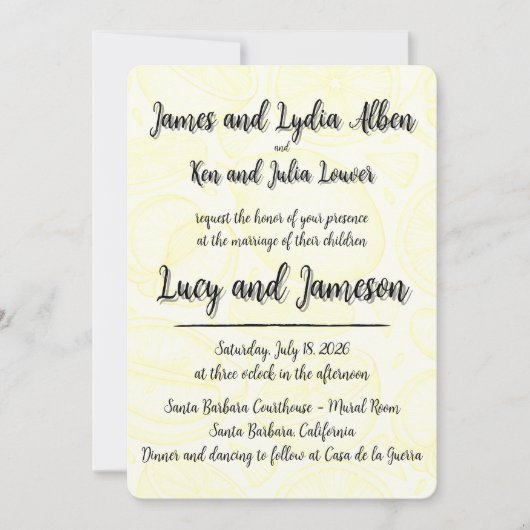 Fruity yellow citrus formal wedding invitation (Devant)