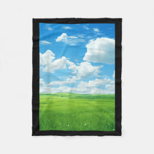 Frutiger Aero_ Veld Wolken Lucht is Blauw Fleece Deken