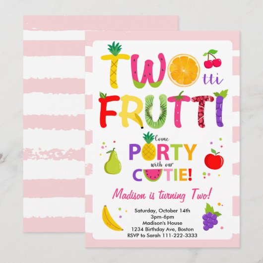 Frutti rose Frutti Girls 2e Invitation anniversair (Devant / Derrière)