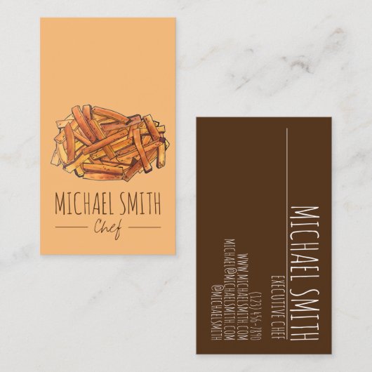 Fry Steak Fries Fried Potato Chips Chef Visitekaartje (Voorkant / Achterkant)