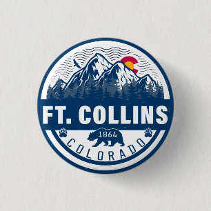 Ft Collins Colorado Vlag Berg Stad Wandelen Ski Ronde Button 3,2 Cm