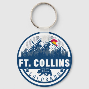 Ft Collins Colorado Vlag Berg Stad Wandelen Ski Sleutelhanger