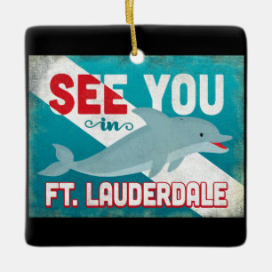 Ft Lauderdale Dolphin - Retro Vintage Travel Keramisch Ornament