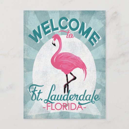 Ft Lauderdale Florida Pink Flamingo Retro Briefkaart (Voorkant)