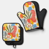 Fuavism Style Levendige kleuren Tuin Pot Ovenwant & Pannenlap Set (Voorkant / Achterkant)