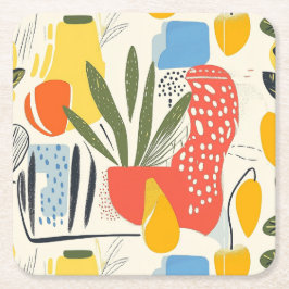 Fuavism Style Levendige kleuren Tuin Pot Vierkante Kartonnen Onderzetter