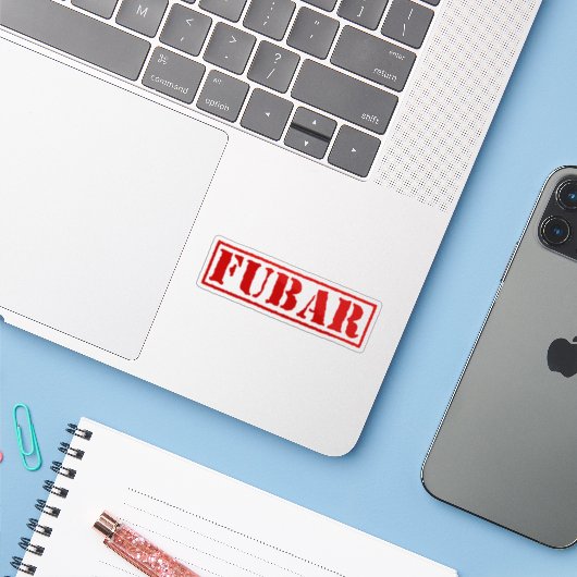 FUBAR STICKER (Laptop met iPhone)