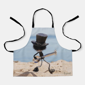 Fubby rock gitarist met hoed op het strand. schort