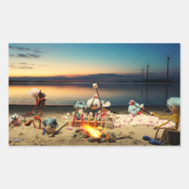 Fubby's bij kampvuur met marchmello's. rechthoekige sticker