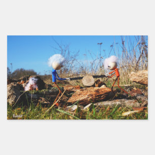 Fubby's die stam van boom doorzagen. rechthoekige sticker