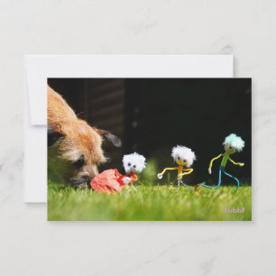Fubby's spelen een persiflage met hond als stier. bedankkaart