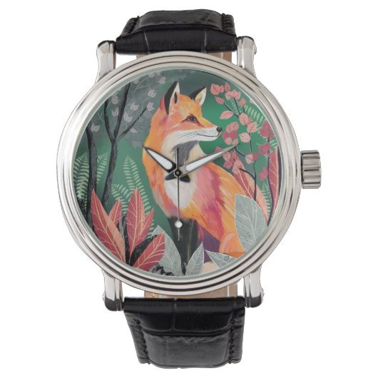 Fuchs Zauberwald Hand-Painted Nature Illustrations Horloge (Voorkant)