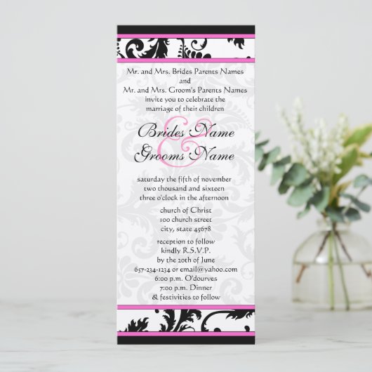 Fuchsia 9x4 Faire-part de mariage de persils Damas (Debout devant)