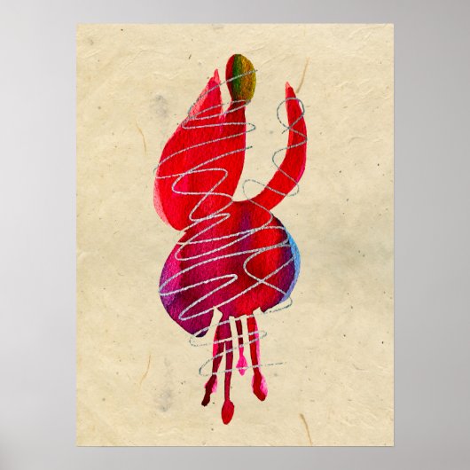 Fuchsia abstracte waterverf floraal poster (Voorkant)