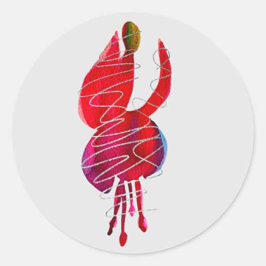 Fuchsia abstracte waterverf floraal ronde sticker (Voorkant)