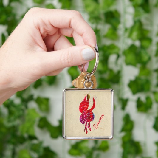Fuchsia abstracte waterverf floraal sleutelhanger (Hand)