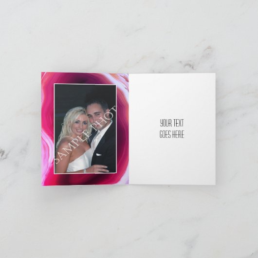 Fuchsia agate slice geode mariage photo Merci (Intérieur)