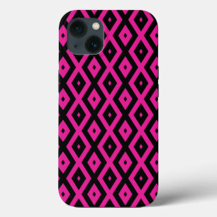 Fuchsia and black diamond Patroon Hoesje-Mate iPho iPhone 13 Hoesje