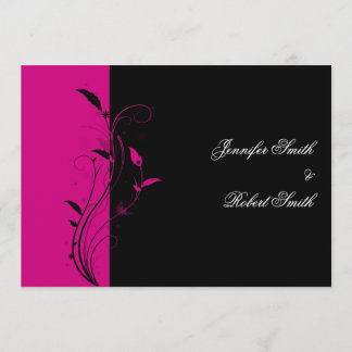 Fuchsia and Black Floral Wedding Invitation Kaart