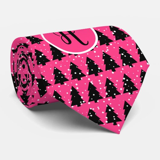 Fuchsia and Black Monogram kerstboom Stropdas (Opgerold)