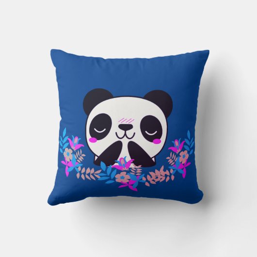 Fuchsia and Blue Floral Panda Beer Sierkussen (Achterkant)