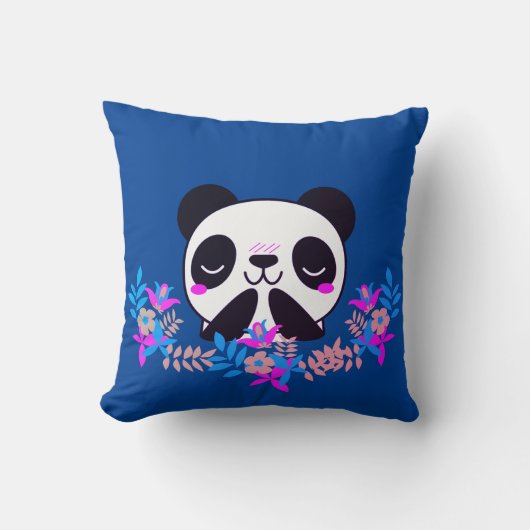 Fuchsia and Blue Floral Panda Beer Sierkussen (Voorkant)
