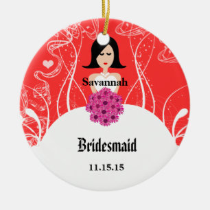 Fuchsia and Coral Wedding Gown Bridesmaid Ornament