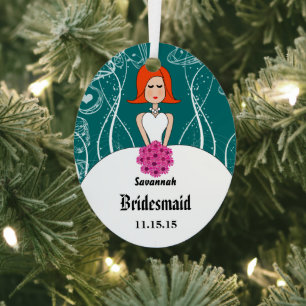 Fuchsia and Coral Wedding Red Hair Bridesmaid Metalen Ornament