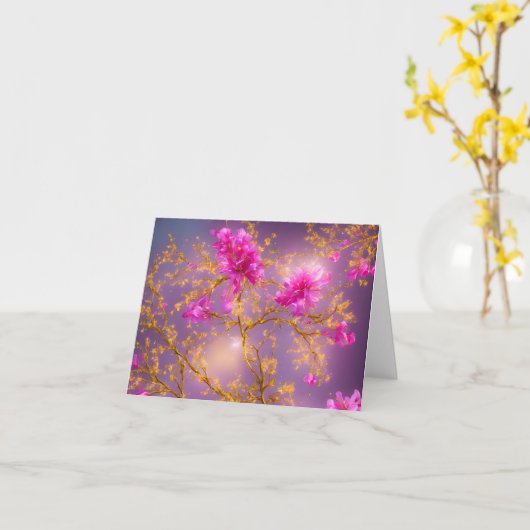 Fuchsia and Gold Florals All Occassions Notecard Kaart (Gele Bloem)