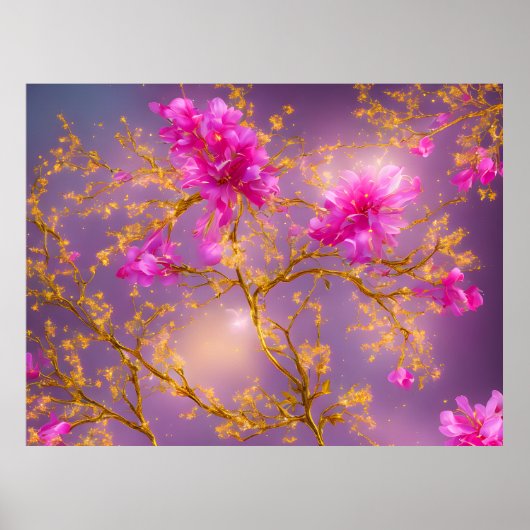 Fuchsia and Gold Florals Poster (Voorkant)