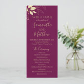Fuchsia and Gold Foliage Botanical Wedding Program (Staand voorkant)