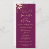 Fuchsia and Gold Foliage Botanical Wedding Program (Voorkant)