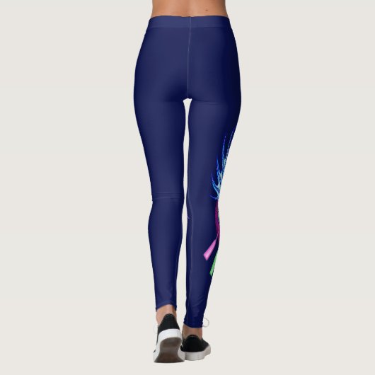 Fuchsia and Green Water Dragon on Dark Blue Leggings (Achterkant)