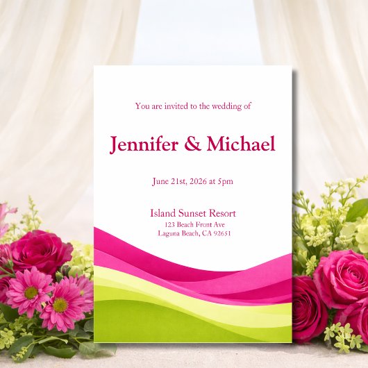 Fuchsia and Lime Green Modern Wedding  Invitation