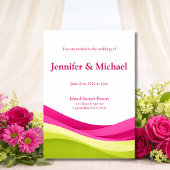 Fuchsia and Lime Green Modern Wedding  Invitation Kaart