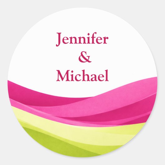 Fuchsia and Lime Green Personalized Wedding Ronde Sticker (Voorkant)