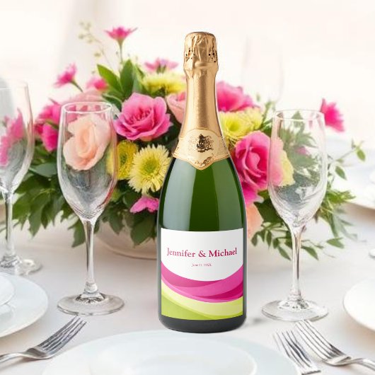 Fuchsia and Lime Green Sparkling Wijnetiket