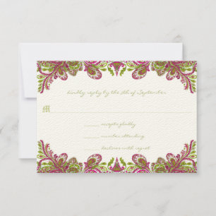 Fuchsia and Limoen Paisley Wedding Invitation Kaart