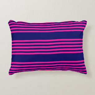 Fuchsia and navy blue vijf strepen patroon accent kussen