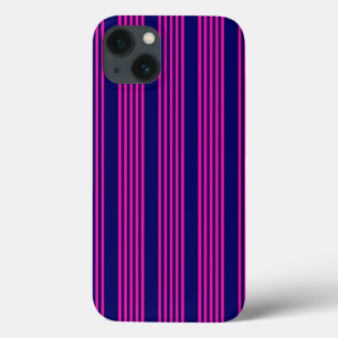 Fuchsia and navy blue vijf strepen patroon iPhone 13 hoesje