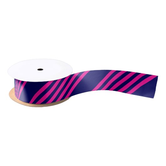 Fuchsia and navy blue vijf strepen patroon lint (Spoel)