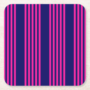 Fuchsia and navy blue vijf strepen patroon vierkante kartonnen onderzetter
