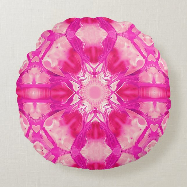 Fuchsia and Pastel Pink Tie Dye Pattern Rond Kussen (Voorkant)